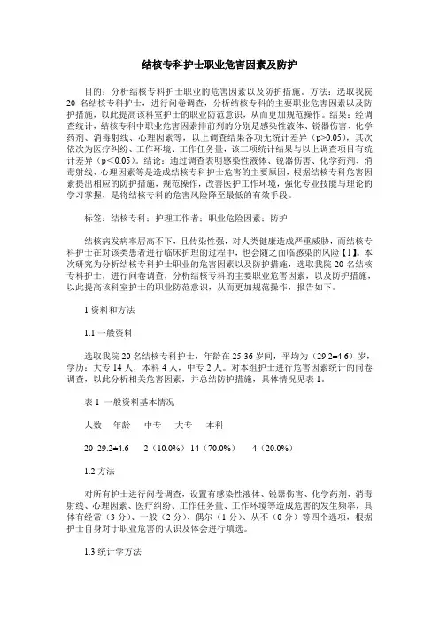 结核专科护士职业危害因素及防护