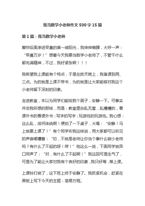 我当数学小老师作文500字15篇