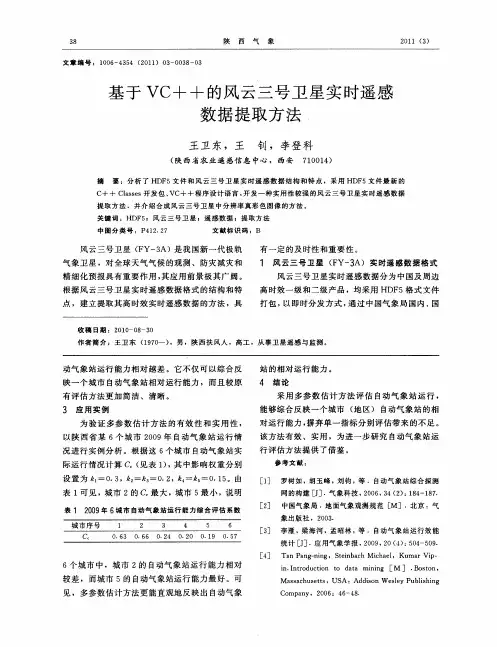 基于VC+ +的风云三号卫星实时遥感数据提取方法