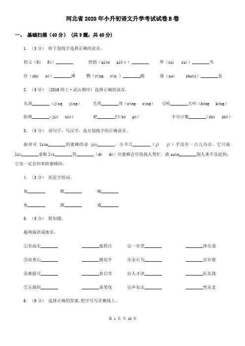 河北省2020年小升初语文升学考试试卷B卷(新版)