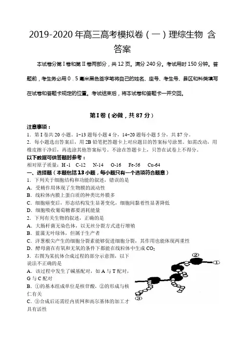 2019-2020年高三高考模拟卷(一)理综生物 含答案