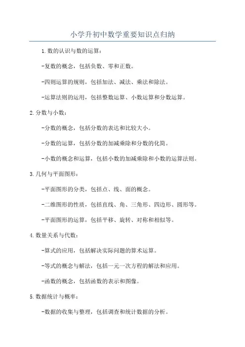 小学升初中数学重要知识点归纳