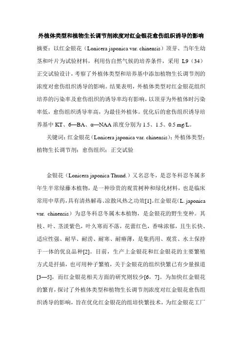 外植体类型和植物生长调节剂浓度对红金银花愈伤组织诱导的影响