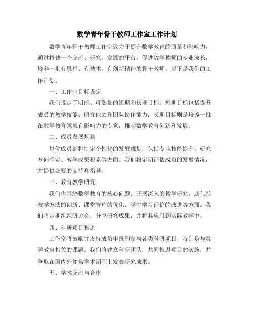数学青年骨干教师工作室工作计划