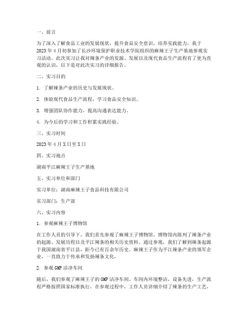 麻辣王子参观实习报告