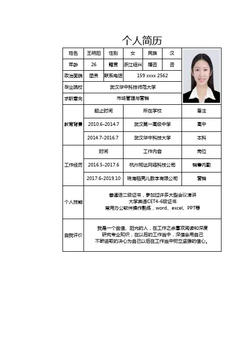 个人简历经典表格