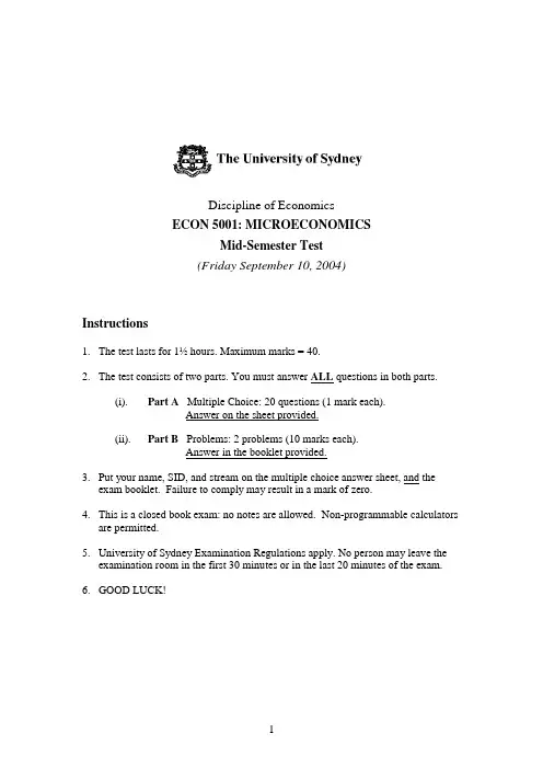 ECON5001_Microeconomics_2008 Semester 1_Mid_Semester exam ECON5001_2004