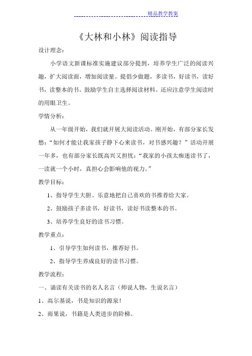 大阅读《大林和小林》阅读指导课教案