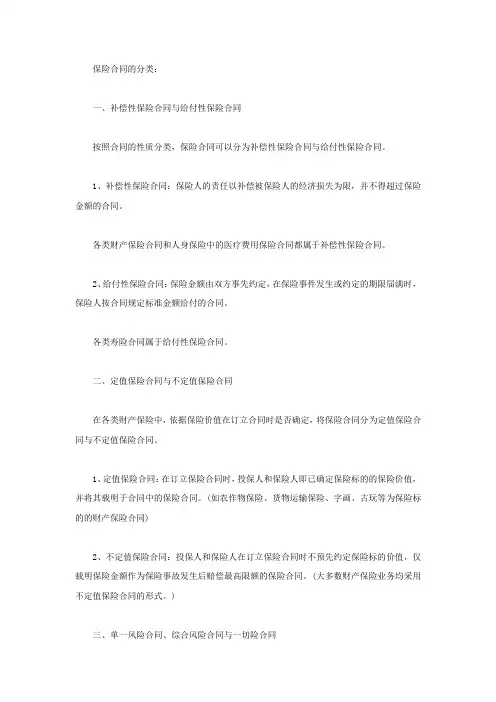 保险合同的分类有哪些