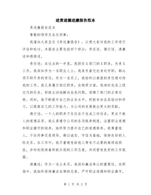 述责述德述廉报告范本