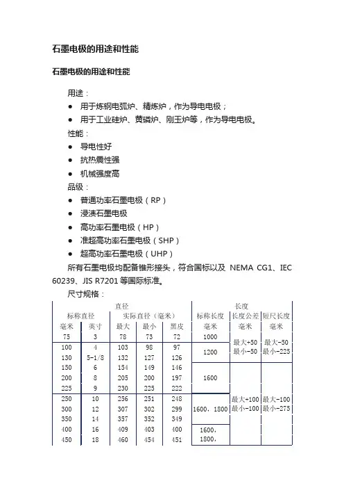 石墨电极的用途和性能