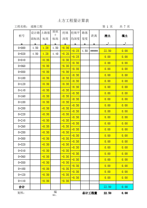 道路土方工程量计算表(实测原状土高程)