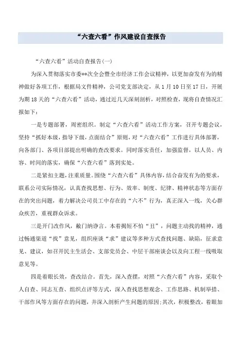 “六查六看”作风建设自查报告