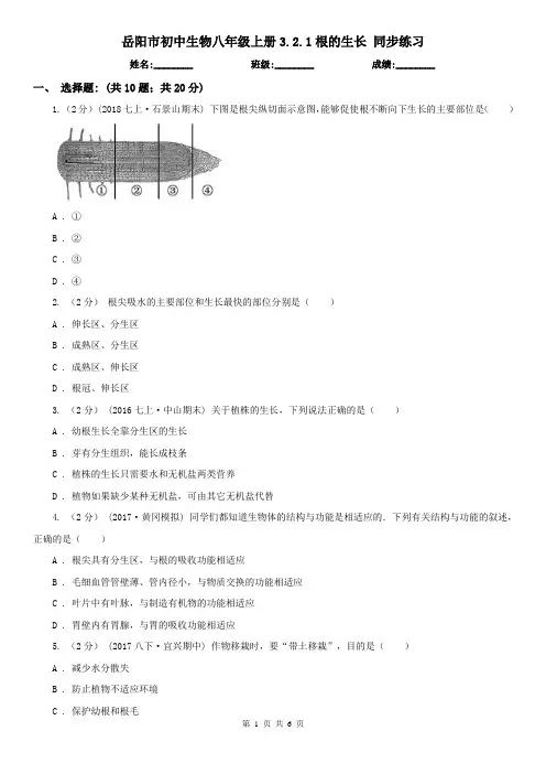 岳阳市初中生物八年级上册3.2.1根的生长 同步练习