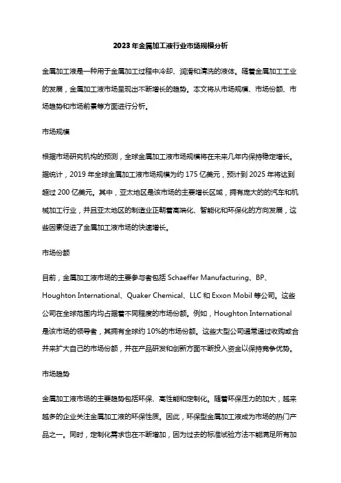2023年金属加工液行业市场规模分析