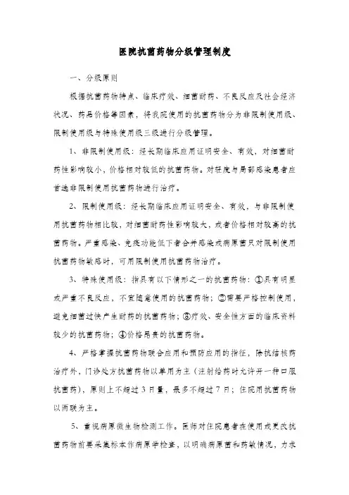 医院抗菌药物分级管理制度