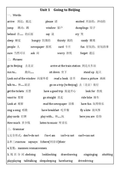Unit14知识点总结(知识清单)冀教版英语五年级下册