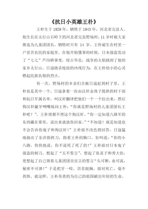 《抗日小英雄王朴》
