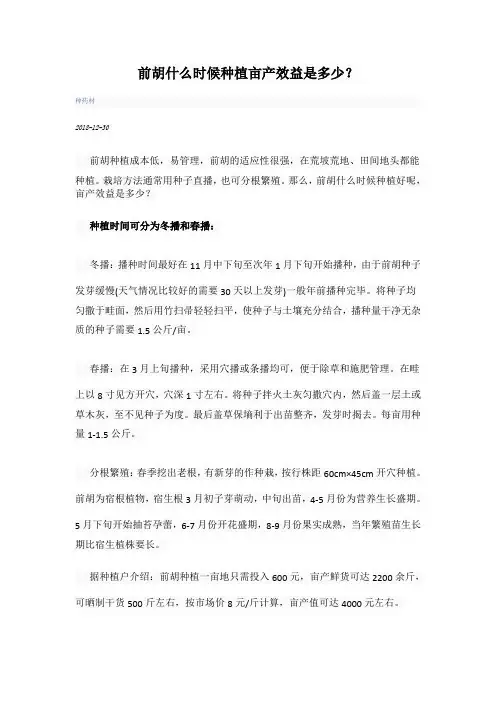 前胡什么时候种植亩产效益是多少
