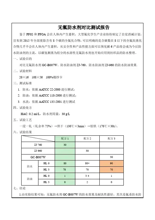 广东东莞无氟防水剂GCB007W对比测试