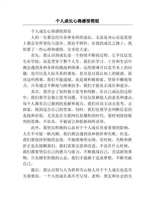 个人成长心得感悟简短
