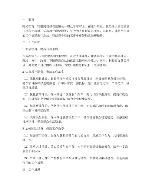 副镇长半年个人工作总结