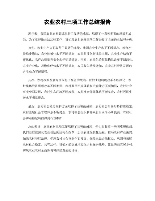 农业农村三项工作总结报告