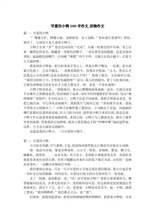 可爱的小鸭500字作文_状物作文