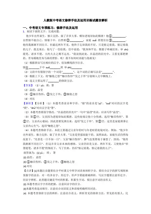 人教版中考语文修辞手法及运用训练试题含解析
