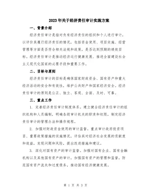 2023年关于经济责任审计实施方案