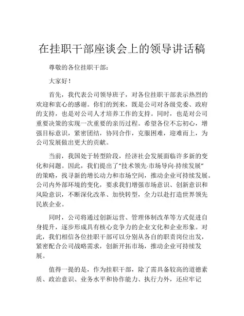 在挂职干部座谈会上的领导讲话稿
