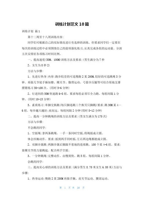 训练计划范文10篇
