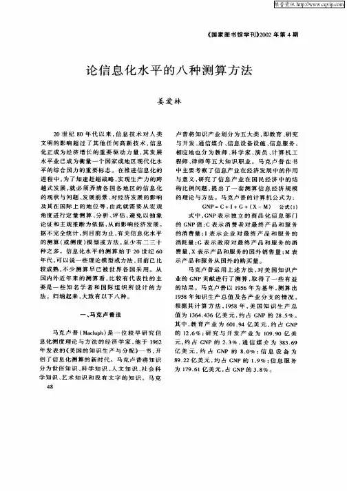 论信息化水平的八种测算方法