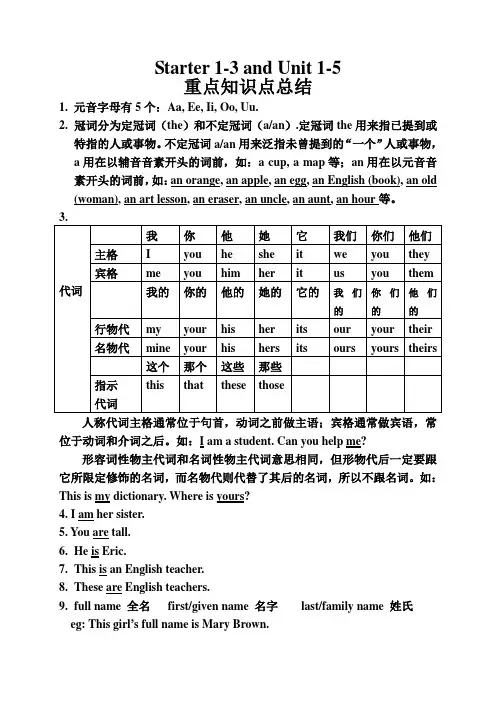新目标英语初一上册Starter 1-3 and Unit 1-5 知识点总结