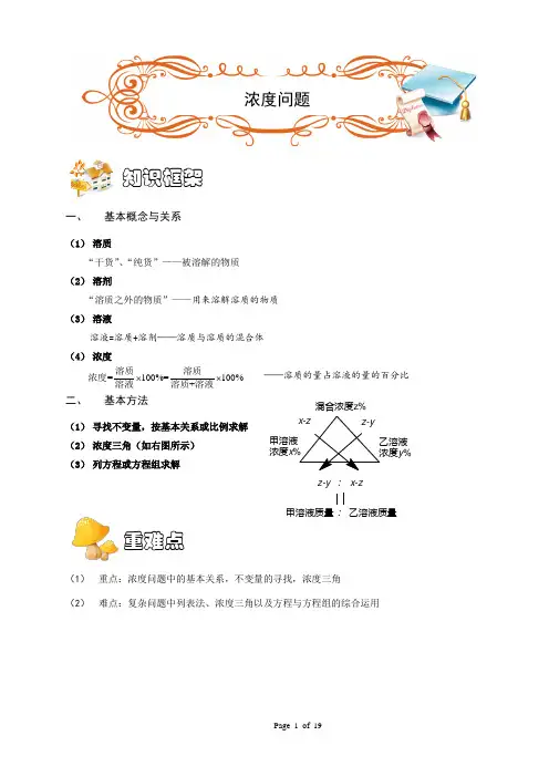 六年级奥数. 应用题.浓度问题 (ABC级).教师版