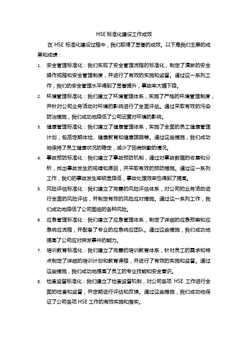 hse标准化建设工作成效