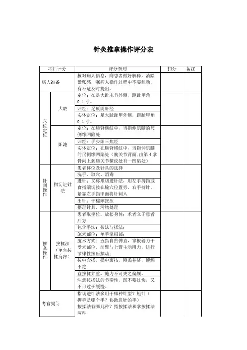 针灸推拿操作评分表10