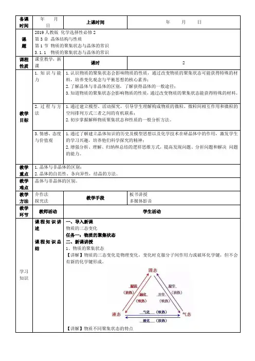  3.1.1物质的聚集状态与晶体的常识  (精品教案)