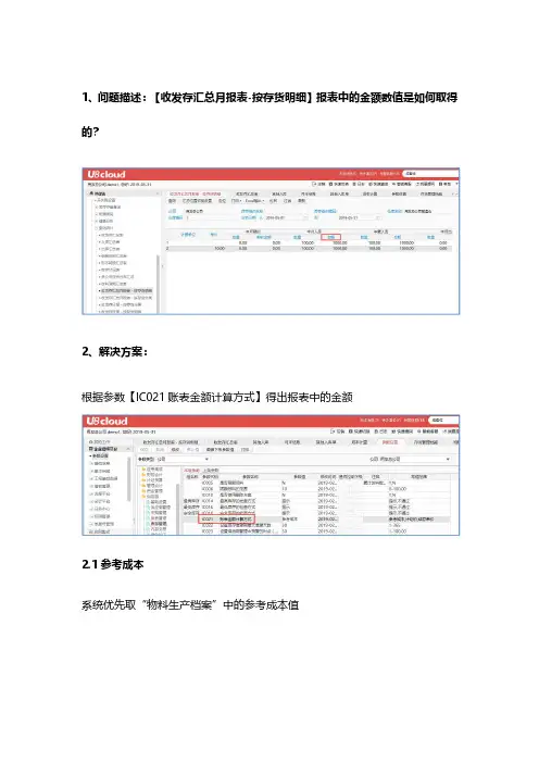 用友U8Cloud-U8C2.5库存管理-【收发存汇总月报表-按存货明细】金额取值规则