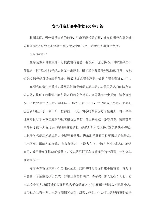 安全伴我行高中作文800字5篇