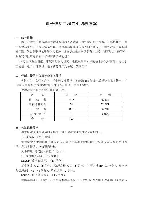 电子信息工程专业培养方案-中国科学技术大学教务处