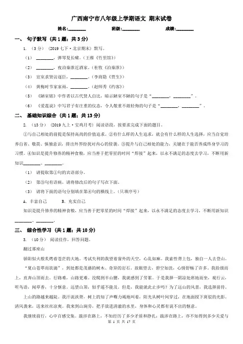 广西南宁市八年级上学期语文 期末试卷