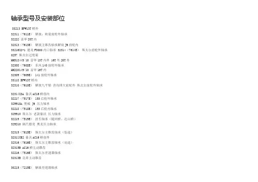 轴承型号及安装部位