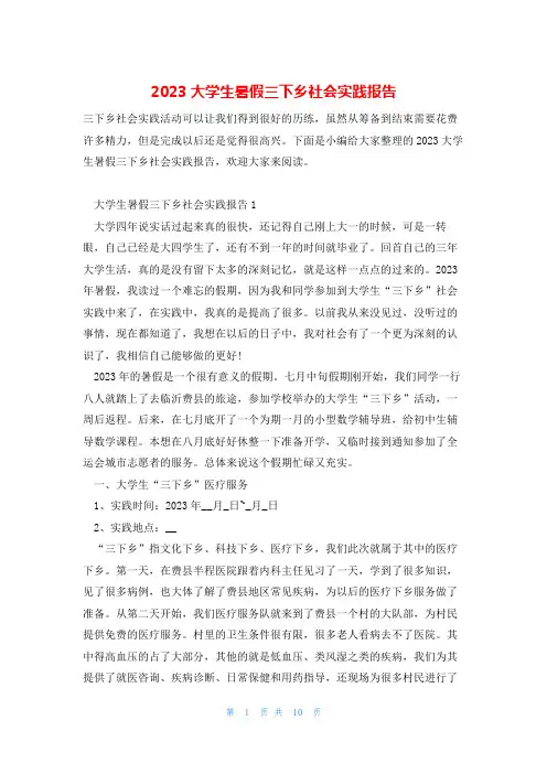 2023大学生暑假三下乡社会实践报告