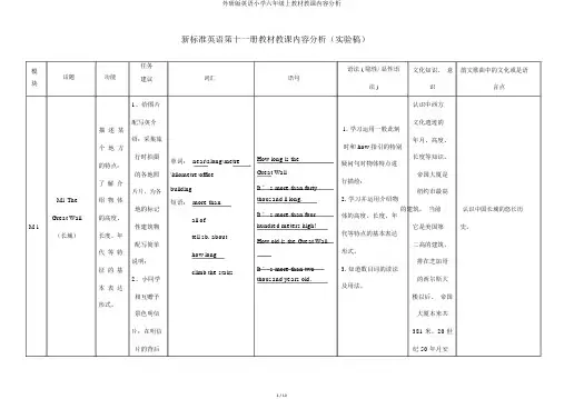 外研版英语小学六年级上教材教学内容解析