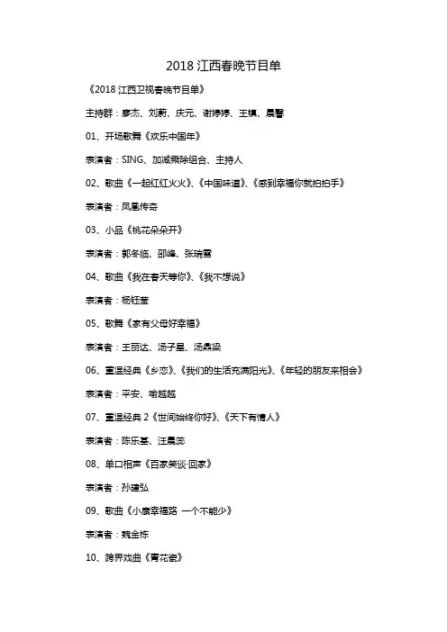 2018江西春晚节目单