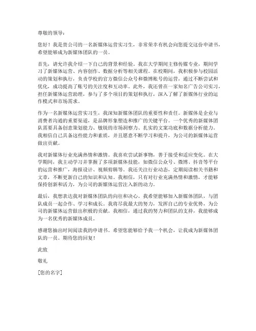 新媒体优秀成员申请书模板