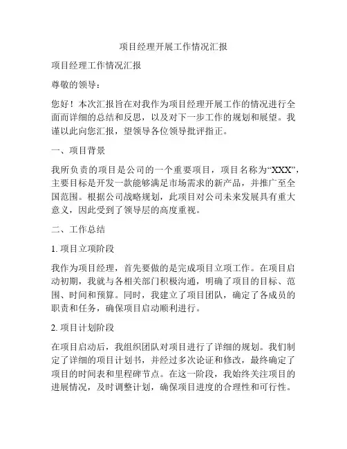 项目经理开展工作情况汇报