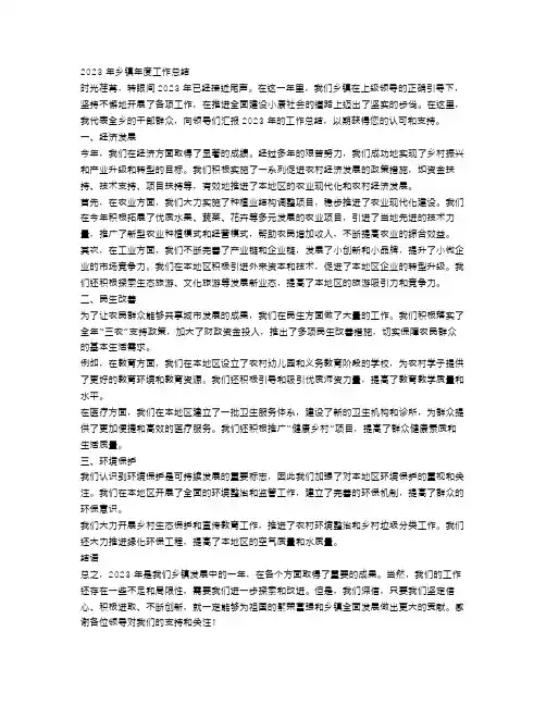 2023年乡镇年度工作总结