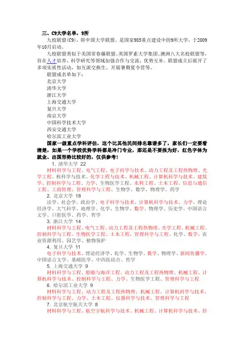 全各大学特长专业